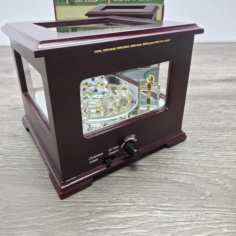 Vintage Crystal Showcase Holiday Music Box With Moving Train, Music, And Lights